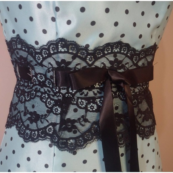 Jessica McClintock Gunne Sax Vintage Tiffany Blue Polka Dot Strapless Dress 5 - Picture 4 of 11